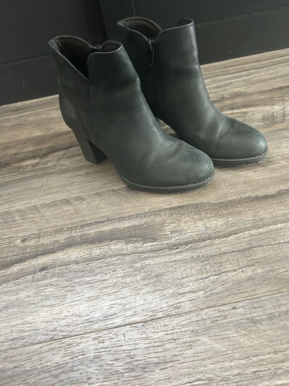 Clarks Black Suede Ankle Booties with Block Heel